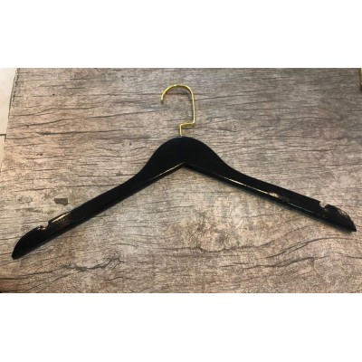 Cabide de Madeira Preto Simples C/ Gancho Luxo Dourado 